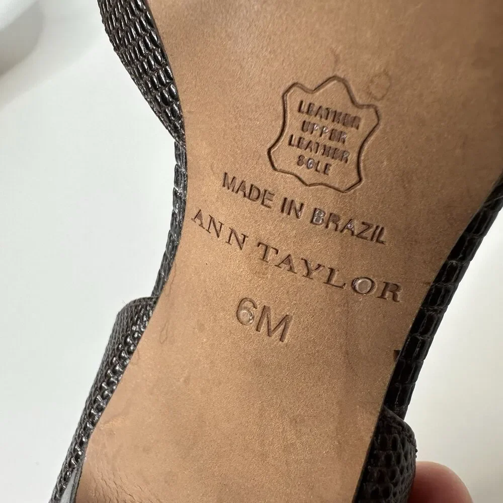 Ann Taylor D'Orsay Pumps 6M Brown‎ Snakeskin Pattern Buckle Pointed Toe 3" Heel - Picture 10 of 16